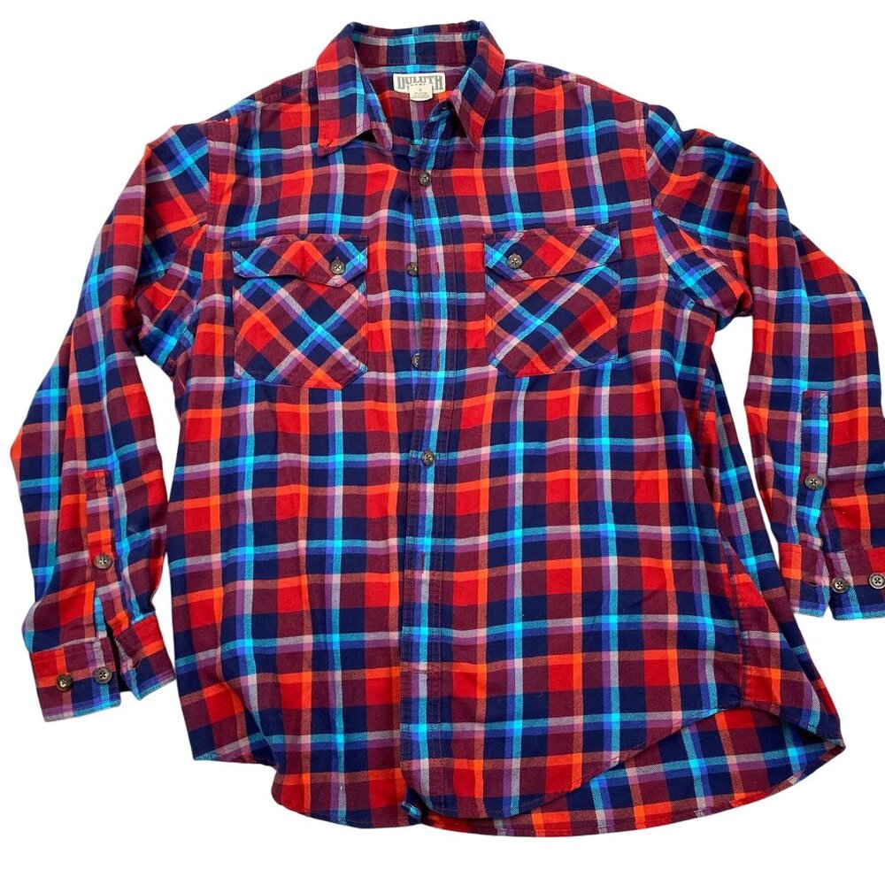 Duluth Trading Mens Shirt Large Long Sleeve Plaid Flannel Button Up Red Casual